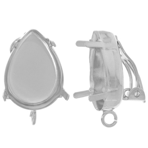 Clips d'oreilles serti poire cabochon 18x13mm anneau ouvert Placage Argent fin x2