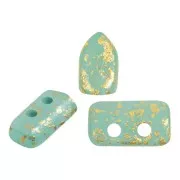 Perles en verre Piros® par Puca® 2x5 mm - Blue Green Opal Mat Gold Splash x10g