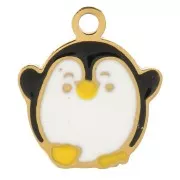Mini breloque pingouin 9x8 en résine époxy - Acier inoxydable 316L Doré x1