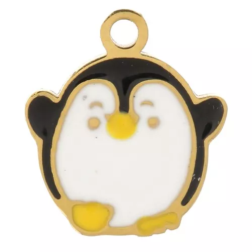 Mini breloque pingouin 9x8 en résine époxy - Acier inoxydable 316L Doré x1