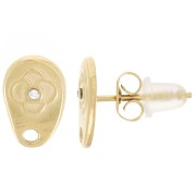 Clous d'oreilles goutte irregulière 10x6.5mm avec strass - Acier inox 316L Doré x2|raw }}