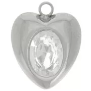 Breloque coeur 13.5x11 mm oxyde de zirconium - Acier inoxydable 304L x1
