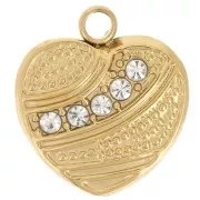 Breloque coeur travaillé 12x11mm - oxydes de zirconium - Acier inoxydable 304L - Doré x1