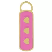 Breloque rectangle 18x5 mm avec résine époxy - motif coeur - Acier inoxydable 316L Doré - Fuchsia x1