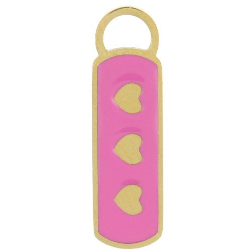 Breloque rectangle 18x5 mm avec résine époxy - motif coeur - Acier inoxydable 316L Doré - Fuchsia x1