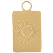 Breloque rectangle 16x9 mm - motif soleil - Acier inoxydable 316L Doré x1