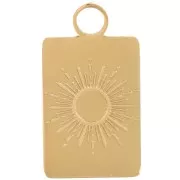 Breloque rectangle 16x9 mm - motif soleil - Acier inoxydable 316L Doré x1