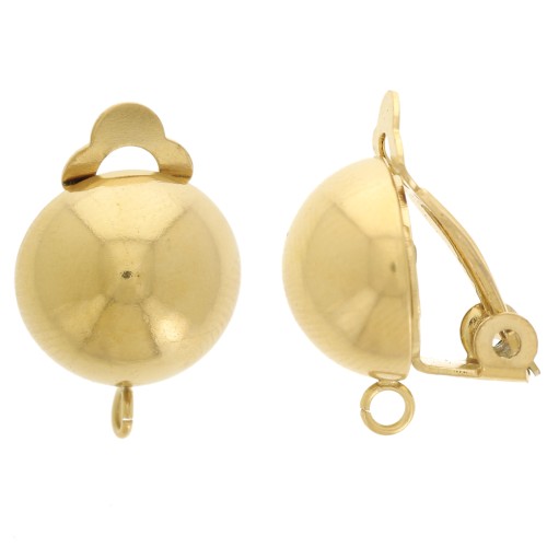 Clips d'oreilles demi-boule 12 mm oreilles non percées - anneau ouvert - Acier inox 304L Doré x2