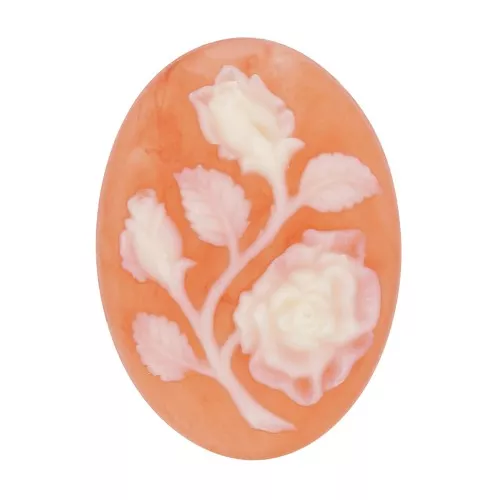 Camée résine 18x13 mm - motif fleur - Orange foncé x1