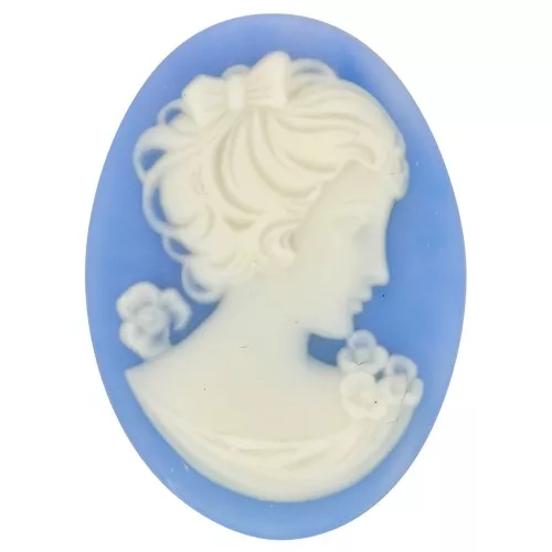 Camée résine 25x18 mm - coté droit - Bleu ciel x1