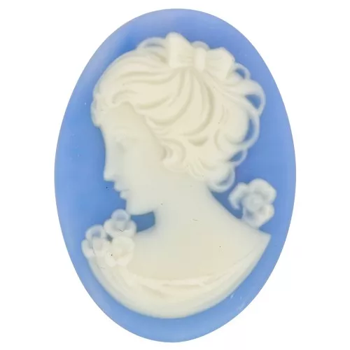 Camée résine 25x18 mm - coté gauche - Bleu ciel x1