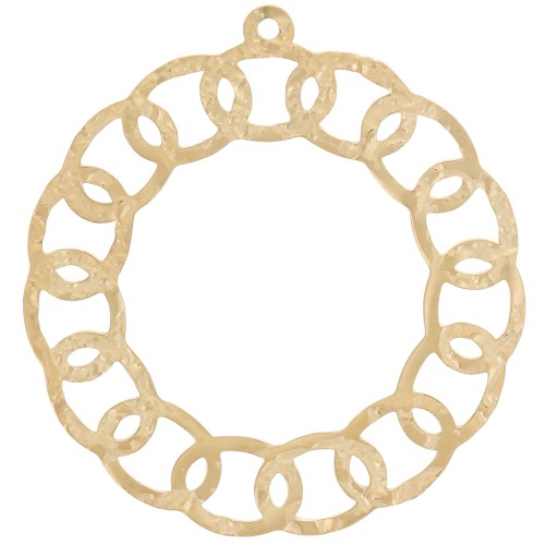 Pendentif rond martelé ajouré 30 mm - Acier inoxydable 316L Doré x1