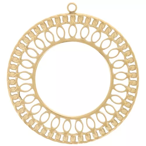 Pendentif rond ajouré 30 mm - Acier inoxydable 316L Doré x1