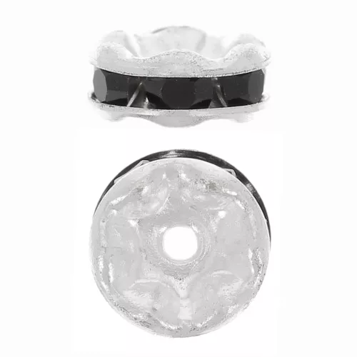 Rondelles Strass 6 mm - Argenté - Jet x4