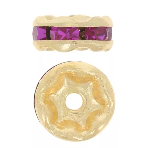 Rondelles Strass 6 mm - Doré - Fuchsia x4