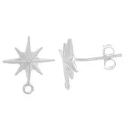 Clous d'oreilles rose des vents 12.5x11.5mm anneau fermé - Placage Argent fin x2