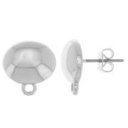 Clous d'oreilles ovale bombé 13x12.5 mm avec anneau fermé - Argenté x2|raw }}