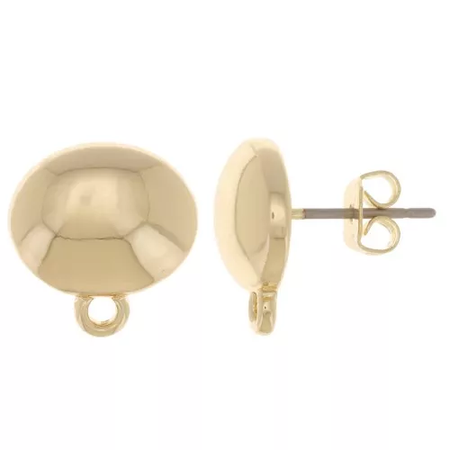 Clous d'oreilles ovale bombé 13x12.5 mm avec anneau fermé - Doré x2