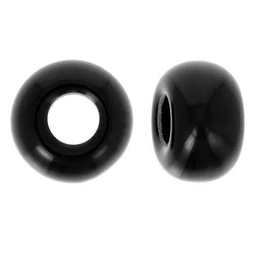 Perles rondelles gros trous 9.5 mm en résine opaque - Noir x10