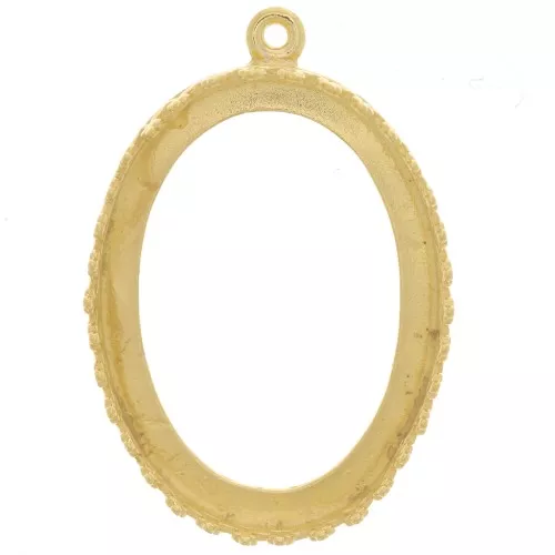 Serti pendentif ovale décor couronne - cabochon 25x18 mm - Plaqué Or 3 microns