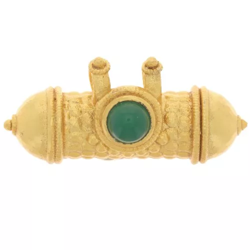 Pendentif tube ethnique 15x30mm cabochon gemme teintée - Doré Or fin - Onyx vert