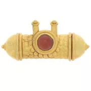 Pendentif tube ethnique 15x30 mm cabochon gemme - Doré Or fin - imit Cornaline