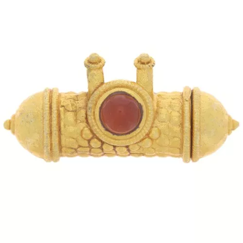 Pendentif tube ethnique 15x30 mm cabochon gemme - Doré Or fin - imit Cornaline