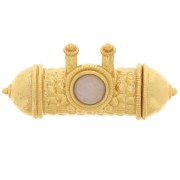 Pendentif tube ethnique 15x30mm cabochon pierre gemme Doré Or fin - Quartz rose|raw }}