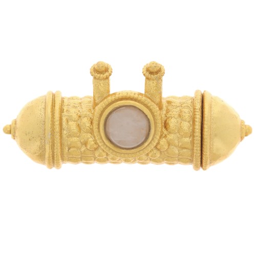 Pendentif tube ethnique 15x30mm cabochon pierre gemme Doré Or fin - Quartz rose