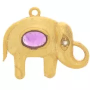 Pendentif éléphant 18x22 mm cabochon gemme et CZ - Doré à l'or fin - Amethyste