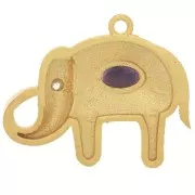 Pendentif éléphant 18x22 mm cabochon gemme et CZ - Doré à l'or fin - Amethyste