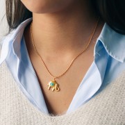 Pendentif éléphant 18x22 mm cabochon imit gemme et CZ - Doré Or fin - Turquoise