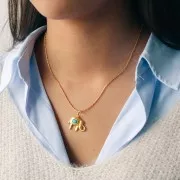 Pendentif éléphant 18x22 mm cabochon imit gemme et CZ - Doré Or fin - Turquoise