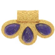 Pendentif 3 pétales 13x20 mm cabochons pierre gemme - Doré Or fin - Lapis lazuli