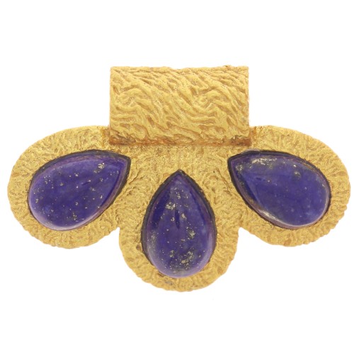 Pendentif 3 pétales 13x20 mm cabochons pierre gemme - Doré Or fin - Lapis lazuli