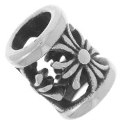 Perle tube ajourée 13x10 mm gros trou - motif croix - Acier inoxydable 304L x1|raw }}