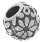 Perle ronde aplatie 11 mm gros trou - motif fleur - Acier inoxydable 304L x1|raw }}