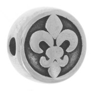 Perle plate ronde 10 mm - motif Fleur de Lys - Acier inoxydable 304L x1|raw }}