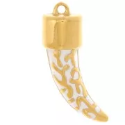 Pendentif dent de requin 35x11 mm résine époxy - Acier inox 316L Doré - blanc x1