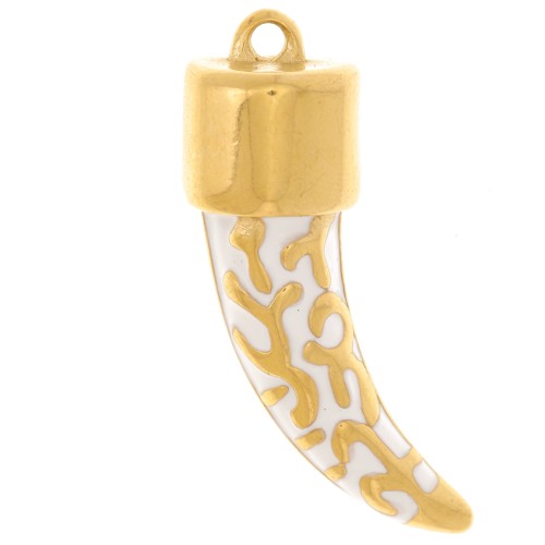 Pendentif dent de requin 35x11 mm résine époxy - Acier inox 316L Doré - blanc x1