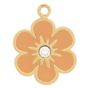 Breloque fleur 9.5 mm en résine époxy - Acier inoxydable 316L Doré - orange x1