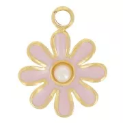 Breloque fleur 7.5mm avec cabochon imitation nacre Acier inoxydable 304L Doré x1