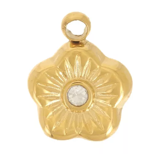 Breloque fleur 7 mm avec oxyde de zirconium - Acier inoxydable 304L - Doré x1
