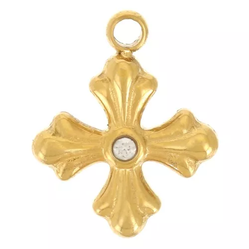 Breloque croix avec oxyde de zirconium 10x8 mm - Acier inoxydable 304L Doré x1