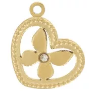 Breloque coeur motif papillon 12x9 mm - Acier inoxydable 304 Doré x1