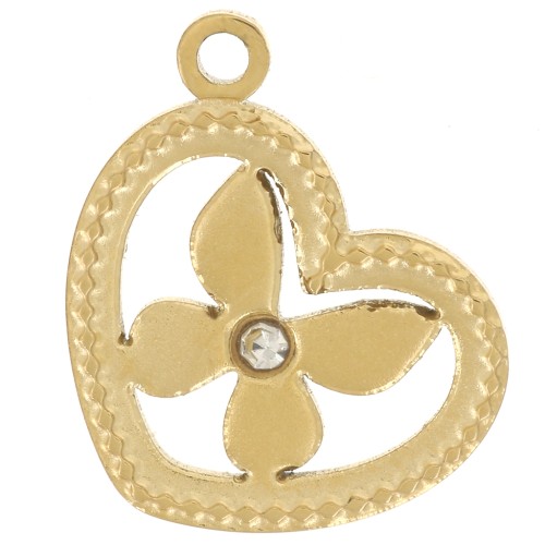 Breloque coeur motif papillon 12x9 mm - Acier inoxydable 304 Doré x1