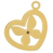 Breloque coeur motif papillon 12x9 mm - Acier inoxydable 304 Doré x1