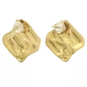 Clous d'oreilles losange martelé 17mm avec anneau ouvert Acier inox 304L Doré x2