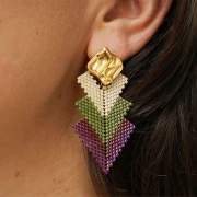 Clous d'oreilles losange martelé 17mm avec anneau ouvert Acier inox 304L Doré x2