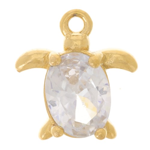 Breloque tortue 12x11.5 mm oxyde de zirconium - Acier inoxydable 304L Doré x1